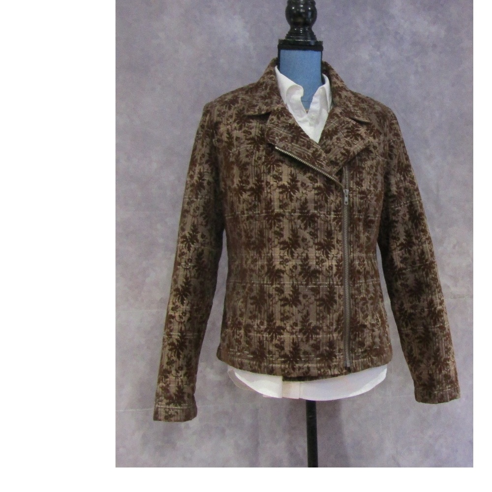 Tsunami Moto Style Flocked Leaf Print Jacket L